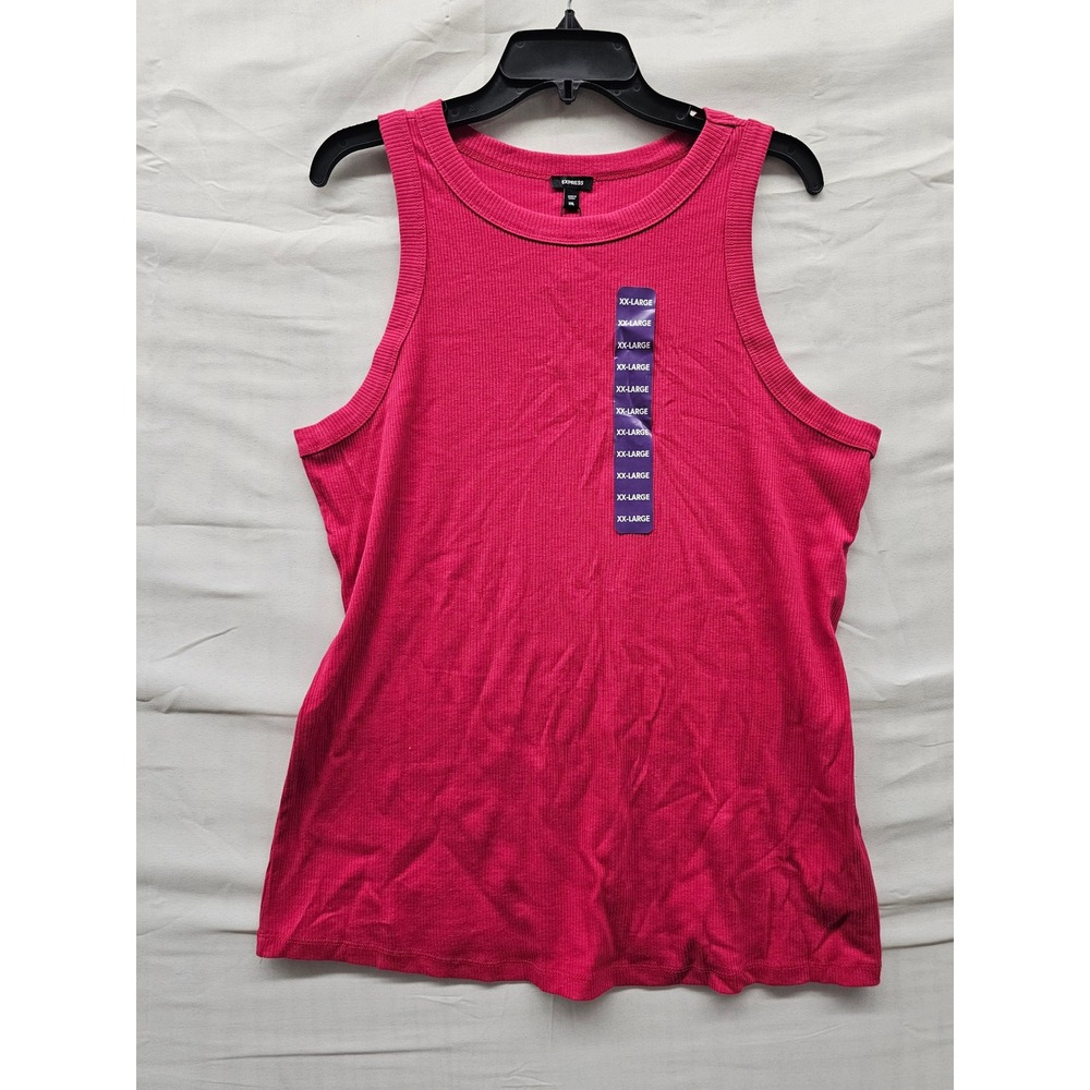 Express Womens Ribbed Sleeveless Tank Top Pink Cotton Blend Casual Size XXL